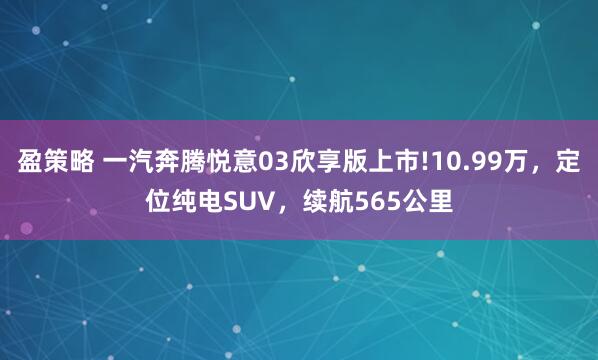 盈策略 一汽奔腾悦意03欣享版上市!10.99万，定位纯电SUV，续航565公里